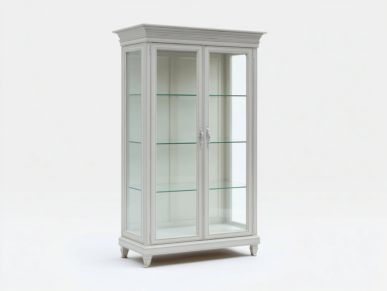 Vitrinen aus Holz und Glas 110x42x190 cm - Cremeweiß - Klassisches Design für Wohnzimmer