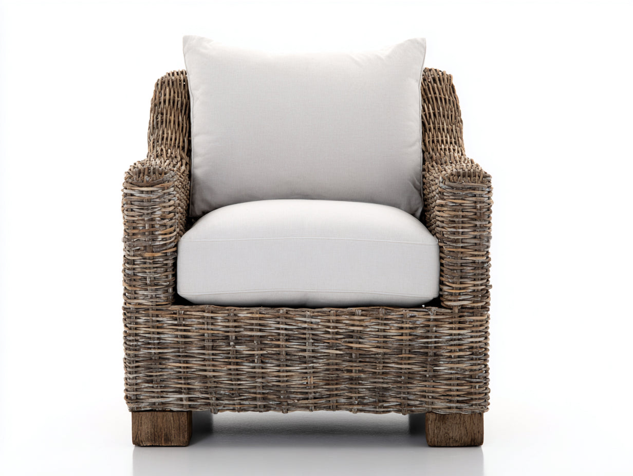 Polyrattan Gartensessel Polyrattan-Stoff 90x84x88 cm - Natur-Weiß - Geflochtener Loungesessel mit Polsterung