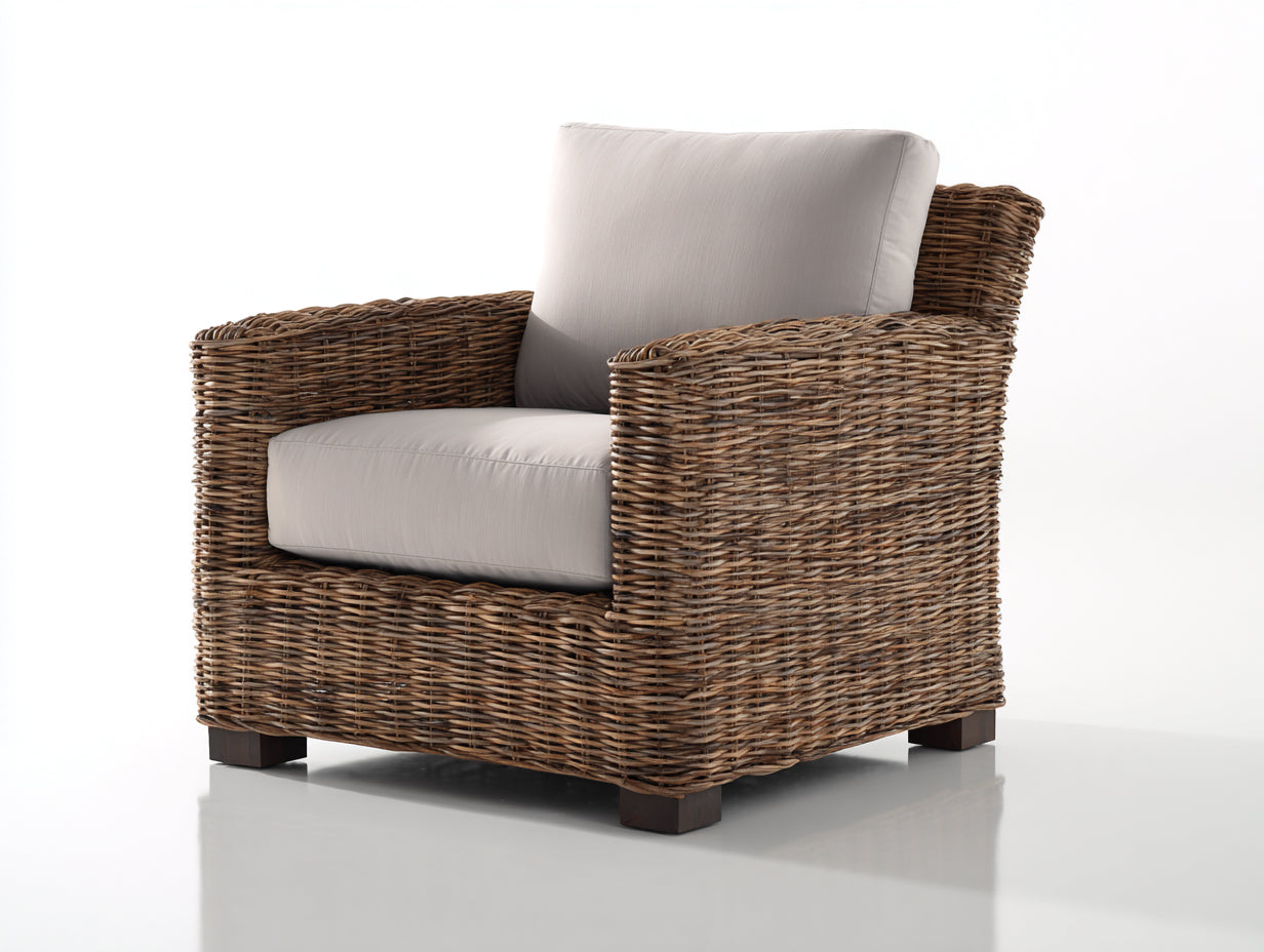 Polyrattan Gartensessel mit Sitzkissen 92x86x84 cm - Braun und Beige - Klassisches Design für Terrasse