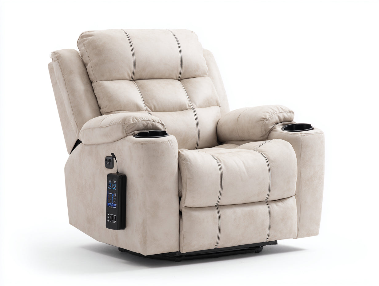 Liegesessel Stoff 105x95x104 cm - beige - elektrisch verstellbar mit Getränkehaltern