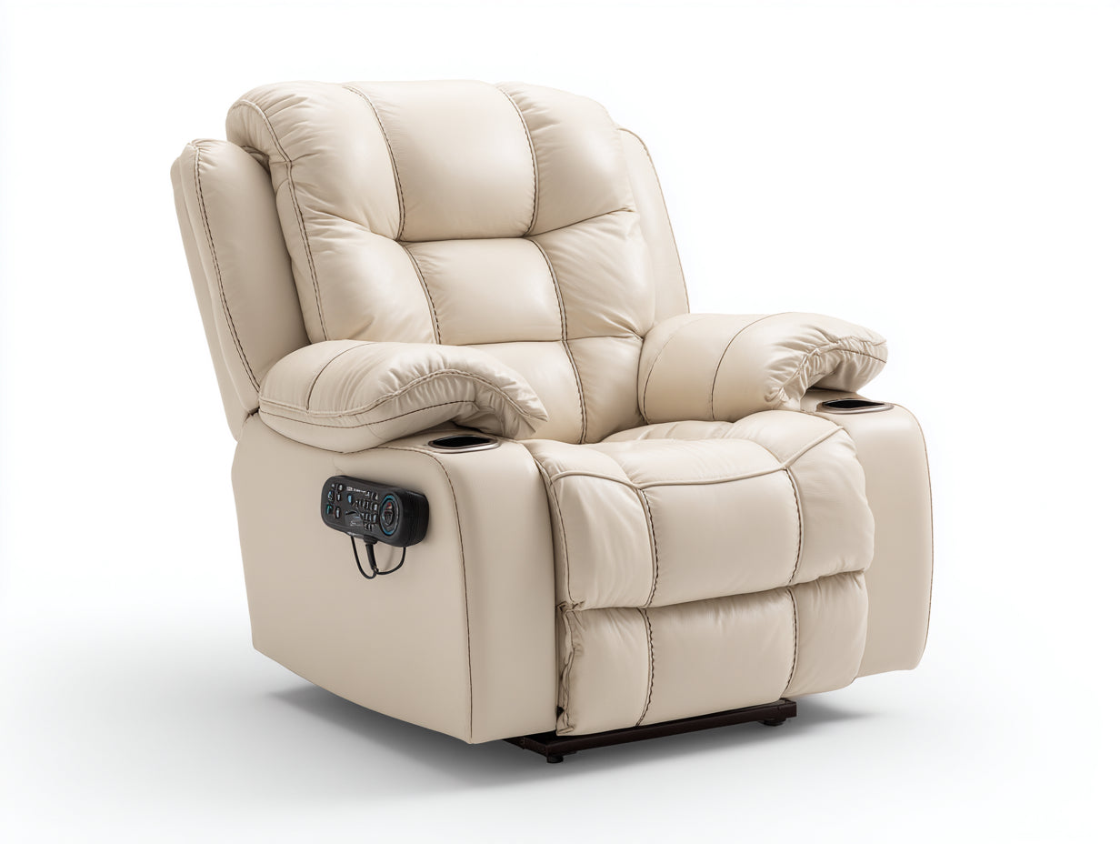 Liegesessel Kunstleder 96x92x105 cm - Beige - Gepolsterter Relaxsessel mit Getränkehalter