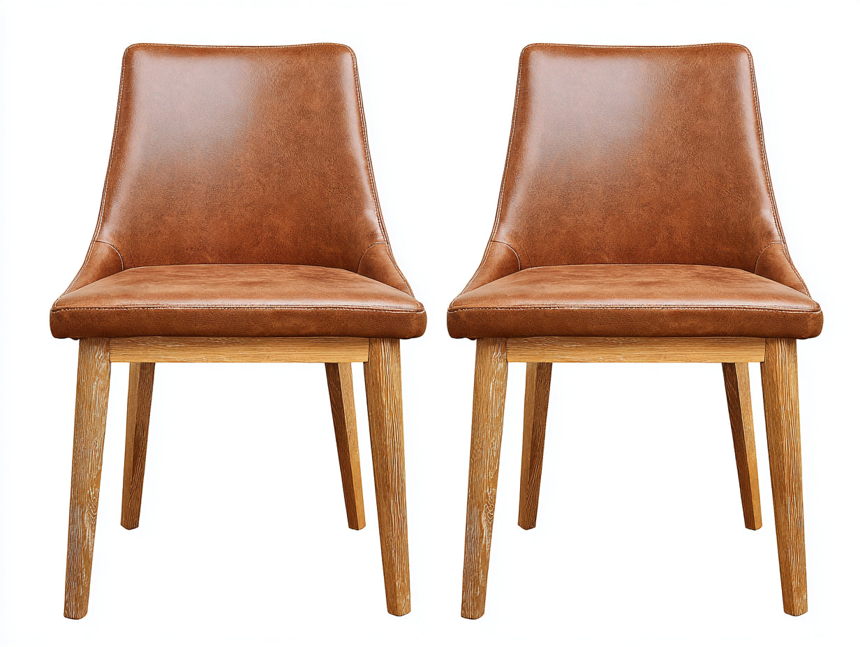 Esszimmerstühle Kunstleder 50x57x84 cm - Braun-Natur - 2er Set mit gepolsterter Sitzfläche