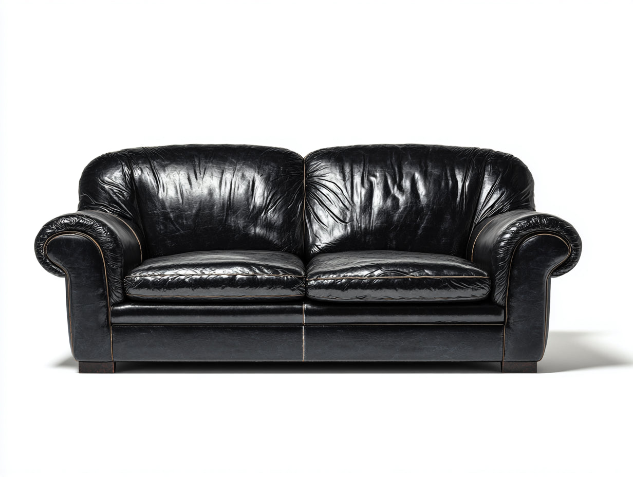 Zweisitzer Sofa aus Leder 170x90x80 cm - Schwarz - Klassisches Design für Wohnzimmer
