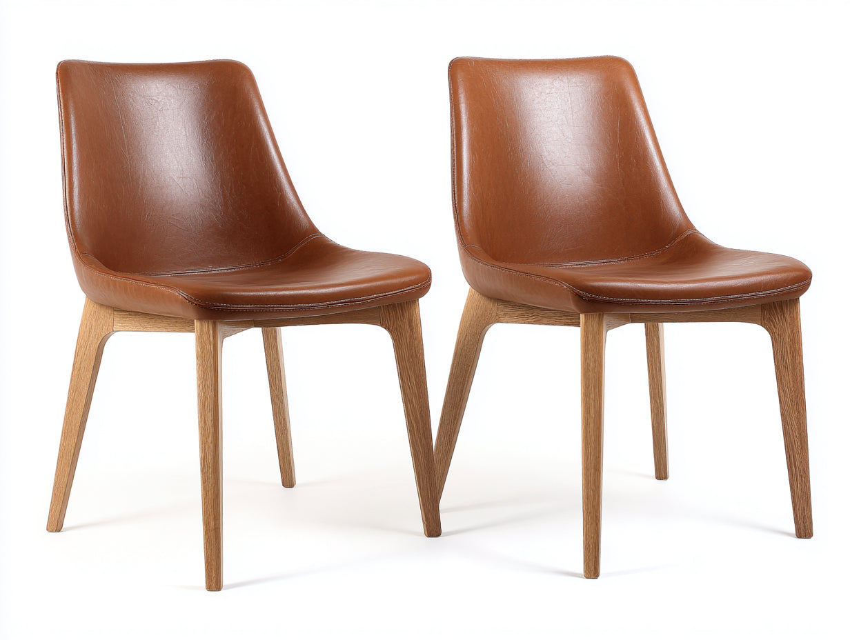 Esszimmerstühle 52x58x84 cm - Kunstleder in Braun und Holzbeine - 2-teilig - moderner Stil
