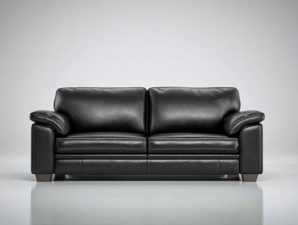 Zweisitzer Sofa aus Leder 160x88x82 cm - Schwarz - Klassisches Design für Wohnzimmer