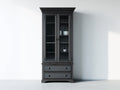 Vitrinen 95x42x190 cm - Holzwerkstoff und Glas in Schwarz - 2 Türen und 2 Schubladen - klassischer Stil