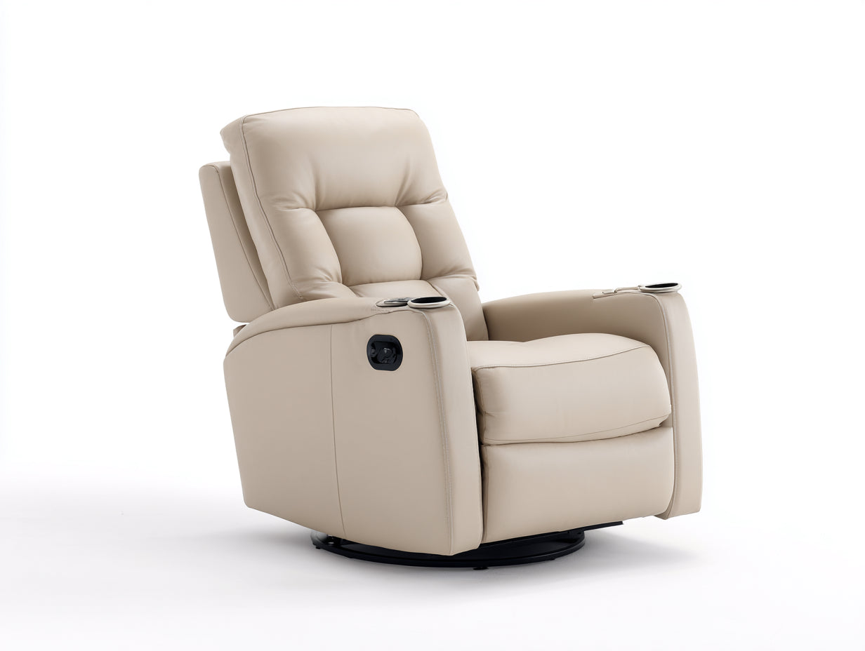 Liegesessel Kunstleder 86x92x104 cm - Beige - mit Getränkehaltern