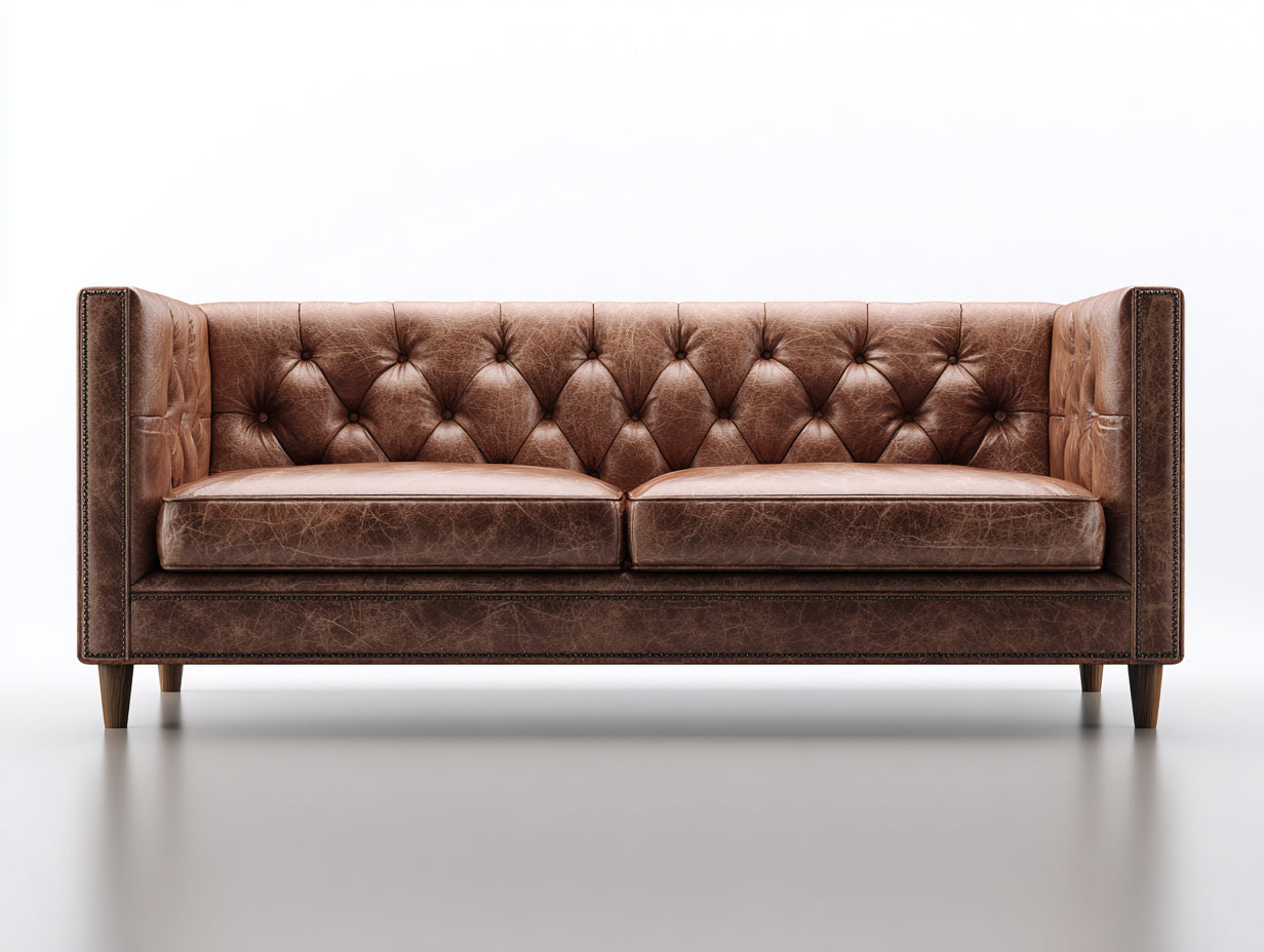 Zweisitzer Sofa aus Leder 185x86x78 cm - Braun - Chesterfield Design für Wohnzimmer
