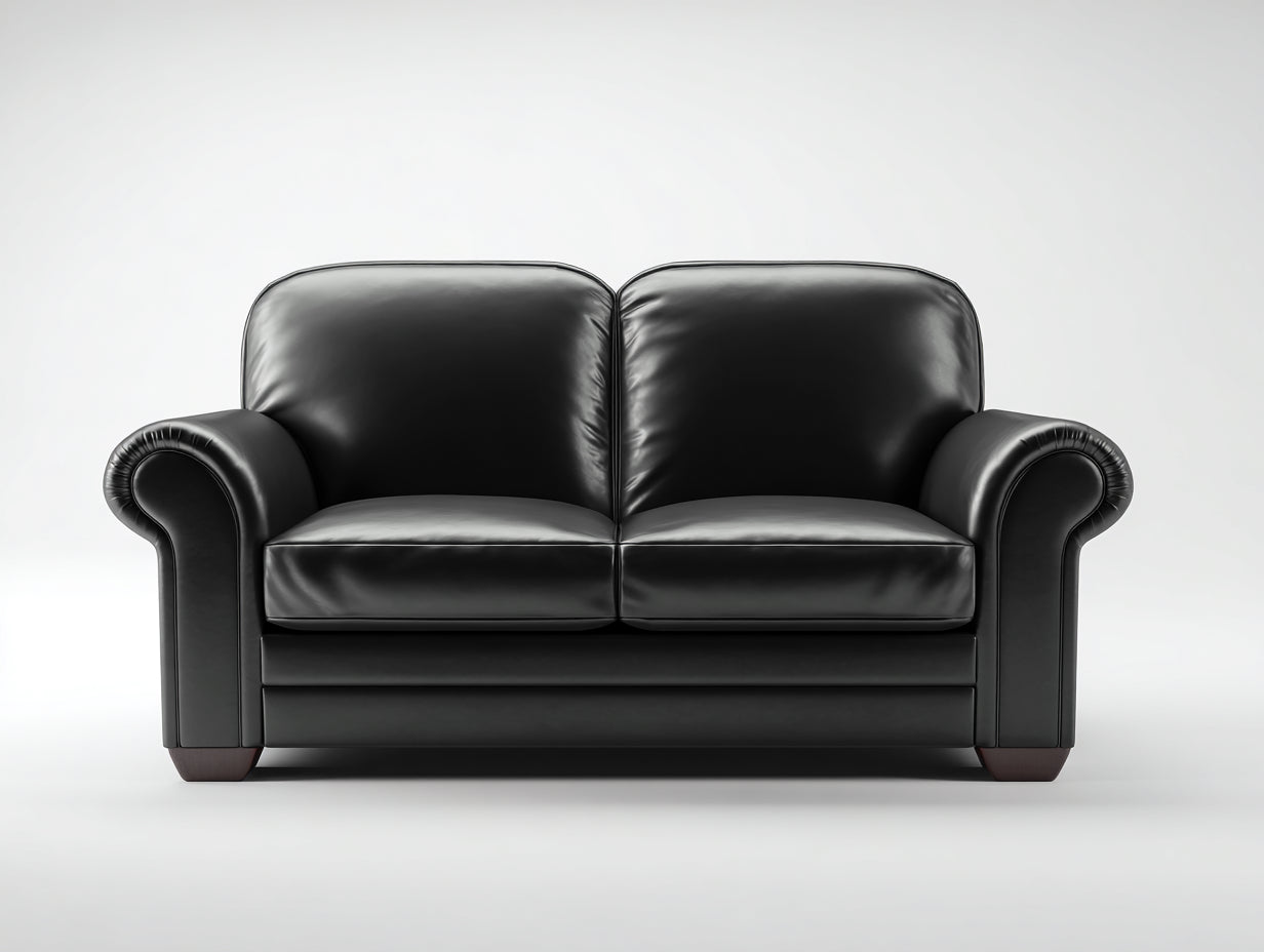Zweisitzer Sofa Kunstleder 185x86x84 cm - schwarz - klassisches Sofa mit gerollten Armlehnen