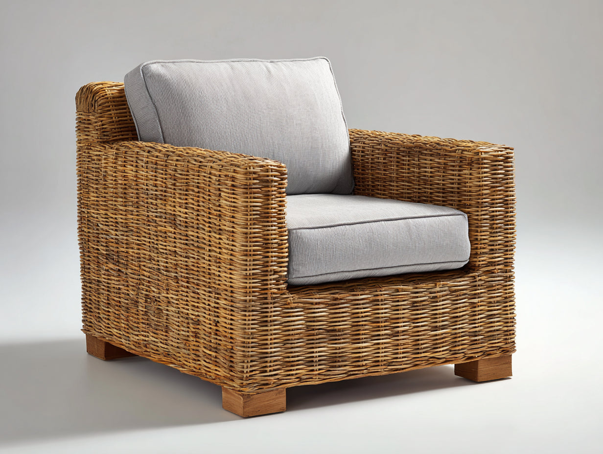 Polyrattan Gartensessel Polyrattan-Stoff 92x86x80 cm - Natur-Grau - Geflochtener Loungesessel mit Polsterung