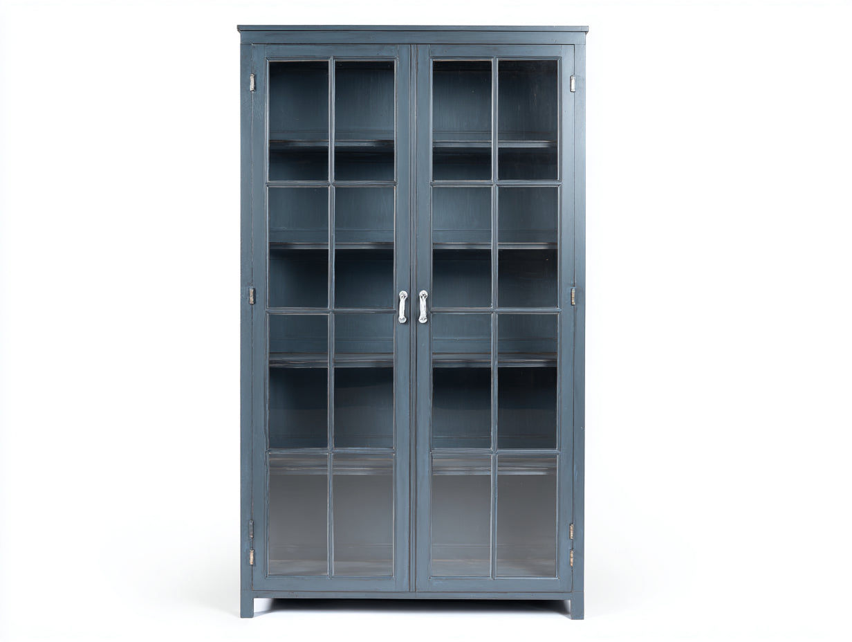 Vitrinen Holz Glas 100x38x190 cm - blau - klassischer Aufbewahrungsschrank